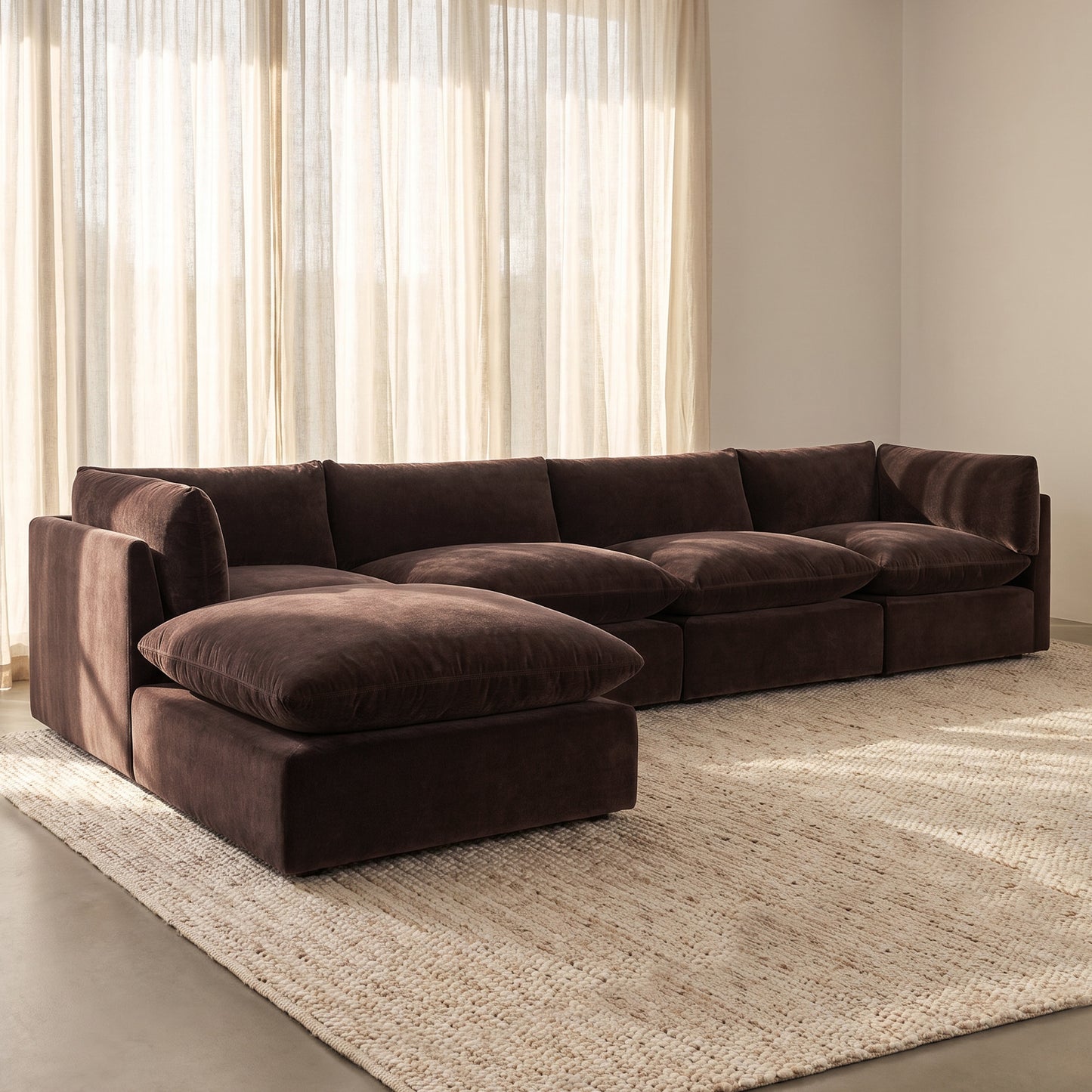 Davos 162" Modular 5-Piece L-Shaped Sectional with Reversible Ottoman | Sable Brown