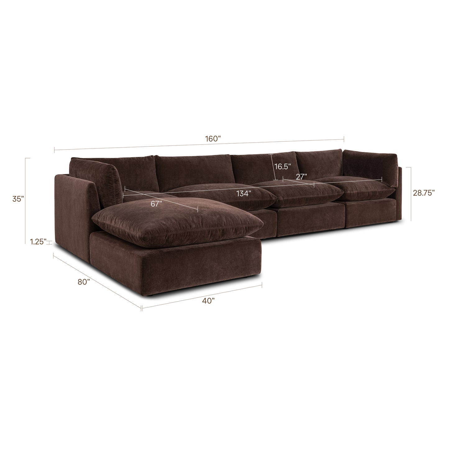 Davos 162" Modular 5-Piece L-Shaped Sectional with Reversible Ottoman | Sable Brown