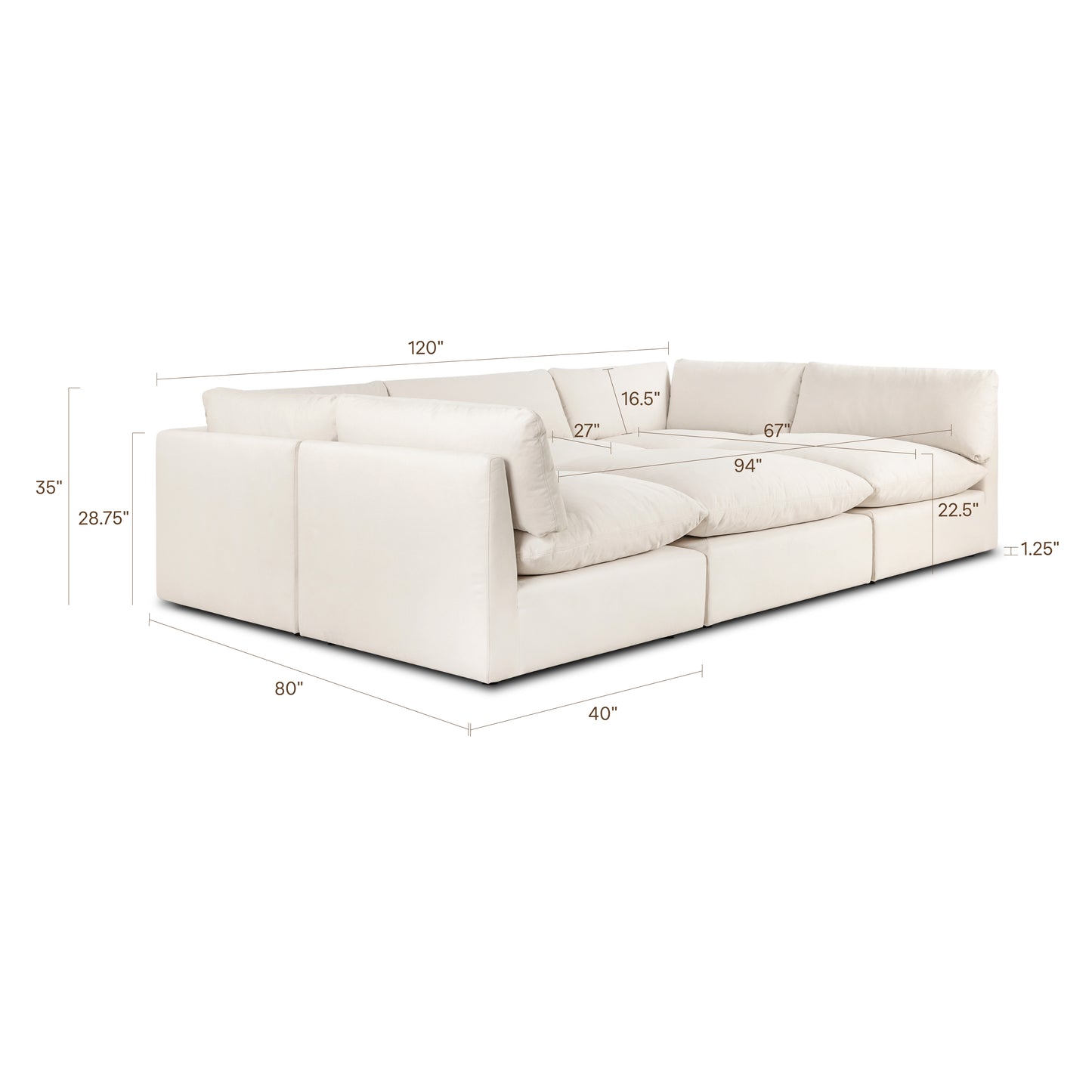 Davos 122" Modular 6-Piece Pit Lounge Sectional | Linen White