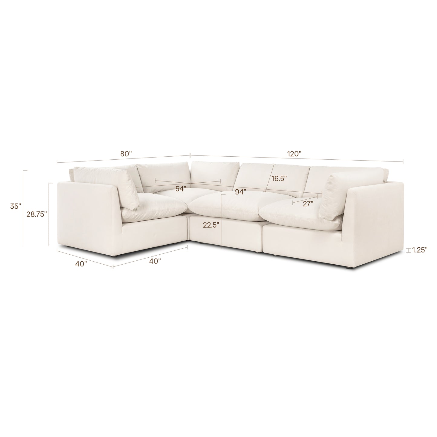 Davos 122" Modular 4-Piece L-Shaped Sectional | Linen White