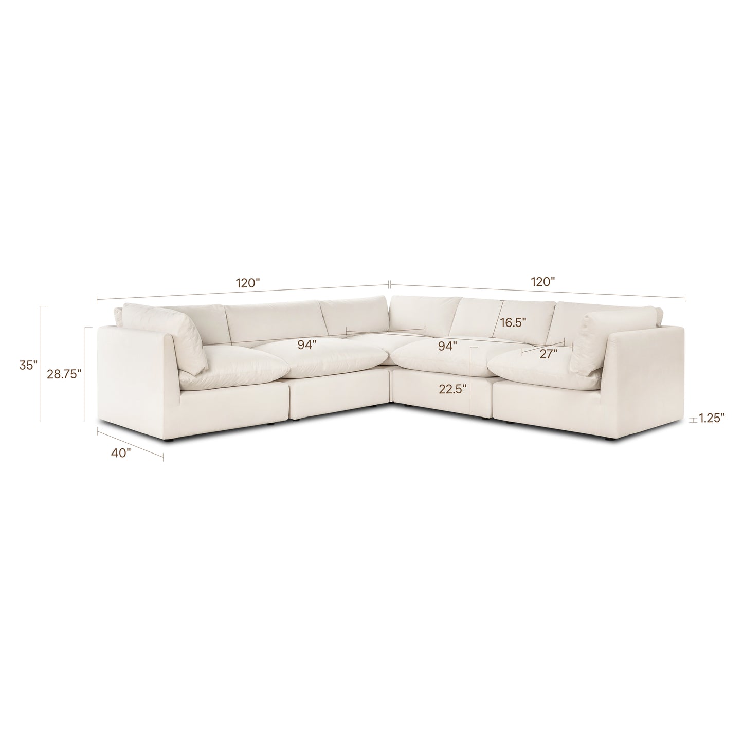 Davos 122" Modular 5-Piece L-Shaped Corner Sectional | Linen White