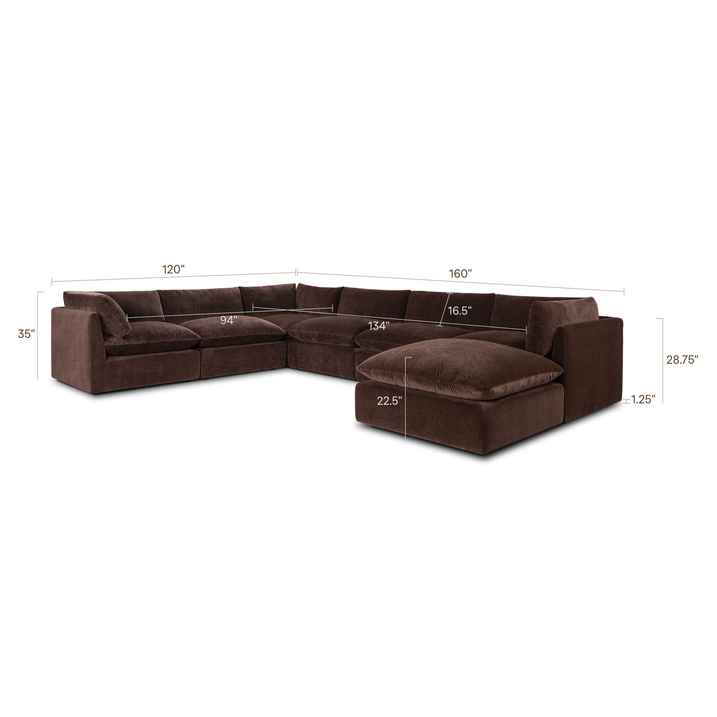 Davos 162" Modular 7-Piece L-Shaped Sectional with Chaise | Sable Brown