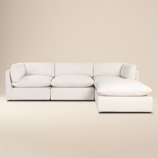 Davos 122" Modular 4-Piece L-Shaped Sectional with Reversible Ottoman | Linen White