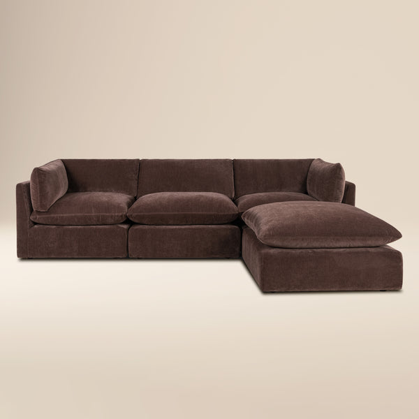Davos 122" Modular 4-Piece L-Shaped Sectional with Reversible Ottoman | Sable Brown
