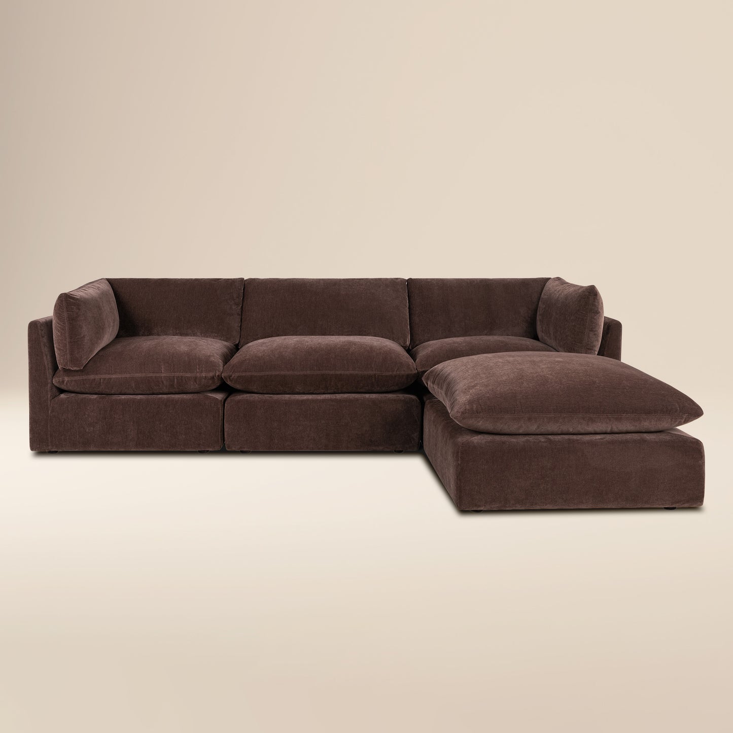 Davos 122" Modular 4-Piece L-Shaped Sectional with Reversible Ottoman | Sable Brown