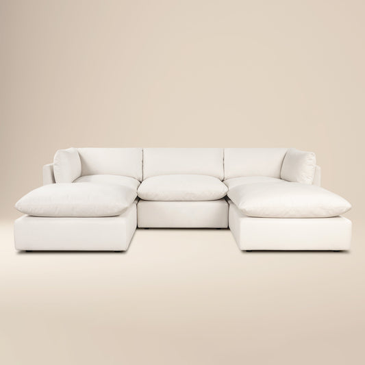 Davos 122" Modular 5-Piece U-Shaped Double Chaise Sectional | Linen White
