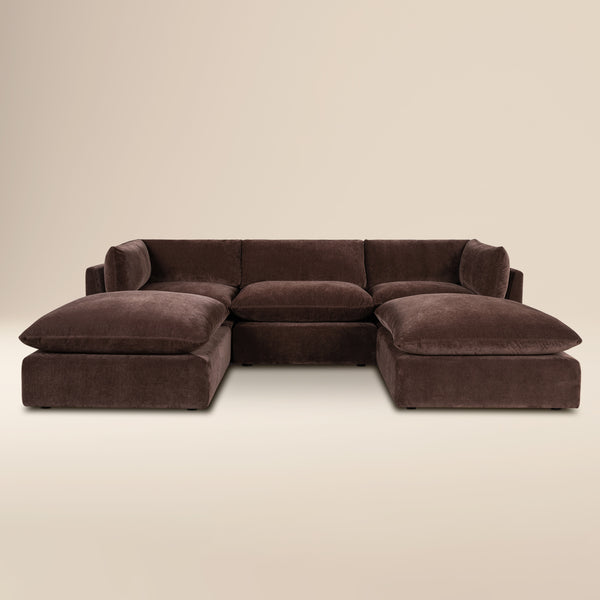 Davos 122" Modular 5-Piece U-Shaped Double Chaise Sectional | Sable Brown
