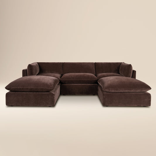 Davos 122" Modular 5-Piece U-Shaped Double Chaise Sectional | Sable Brown