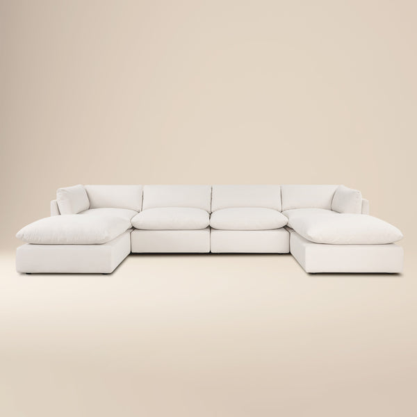 Davos 162" Modular 6-Piece U-Shaped Double Chaise Sectional | Linen White