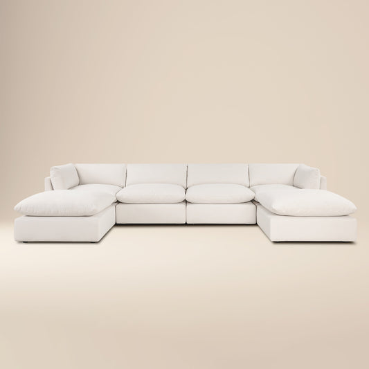 Davos 162" Modular 6-Piece U-Shaped Double Chaise Sectional | Linen White
