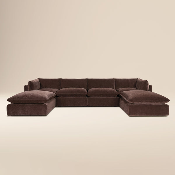 Davos 162" Modular 6-Piece U-Shaped Double Chaise Sectional | Sable Brown