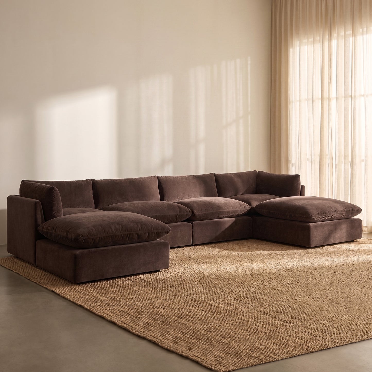 Davos 162" Modular 6-Piece U-Shaped Double Chaise Sectional | Sable Brown