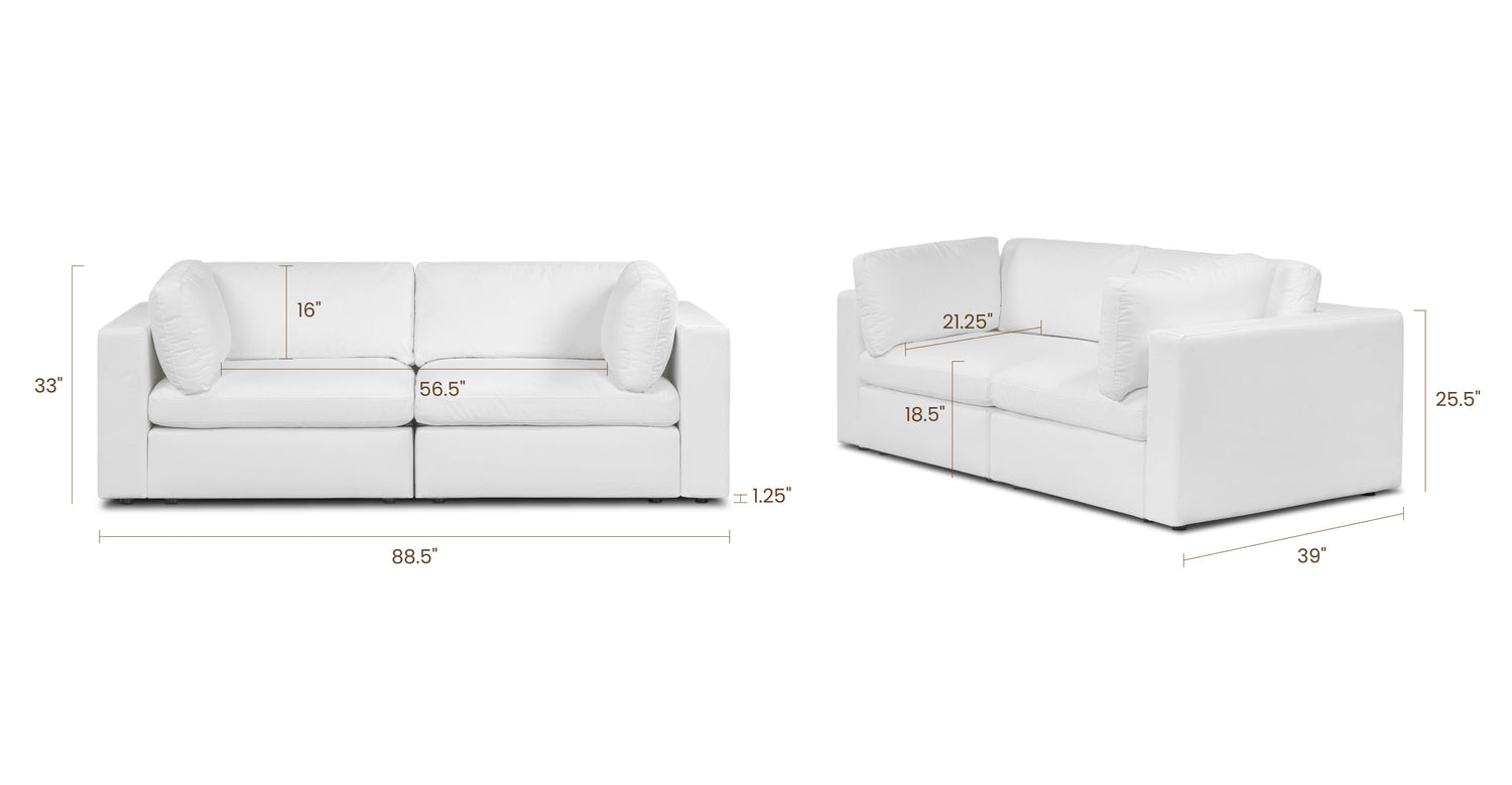 2-Seat Vari Modular Sofa | Cotton White Cotton White, dimensions