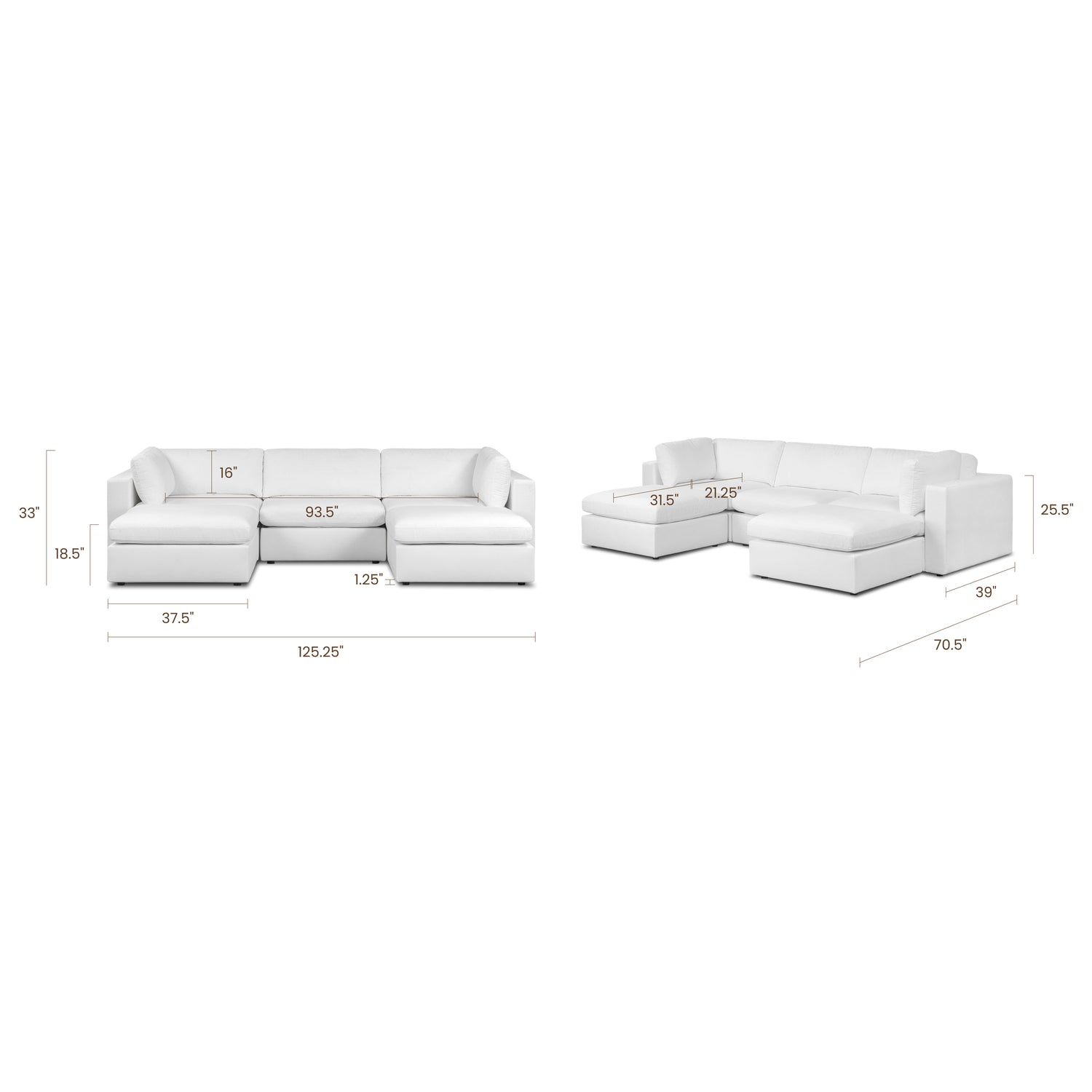 5-Seat Vari Modular Double Chaise Sectional | Cotton White 