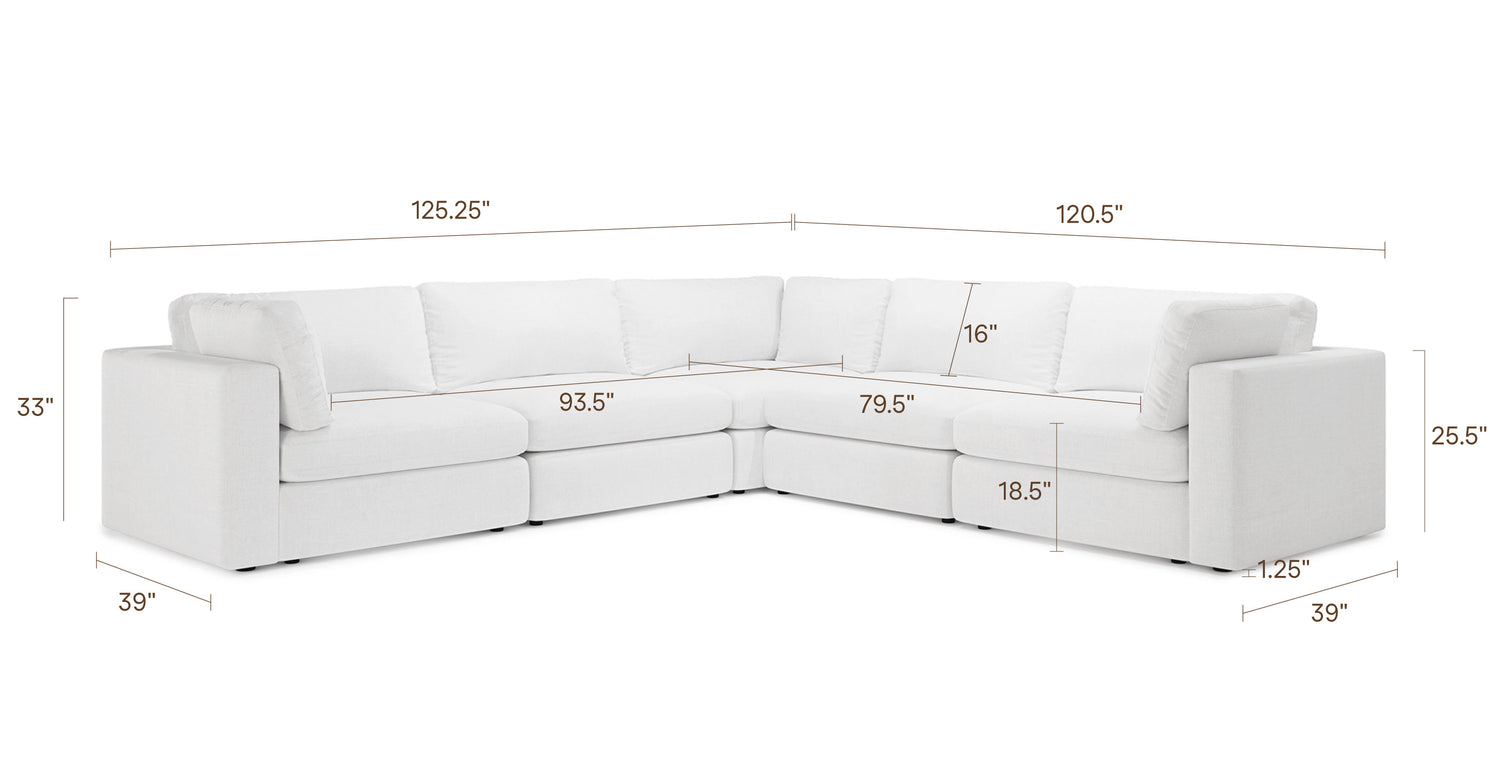 5-Seat Vari Modular Corner Sectional | Cotton White Cotton White, dimensions