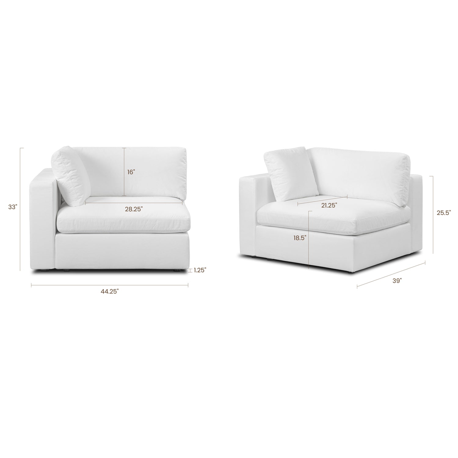 Vari Modular Left Arm Facing Corner + Toss Pillow | Cotton White 