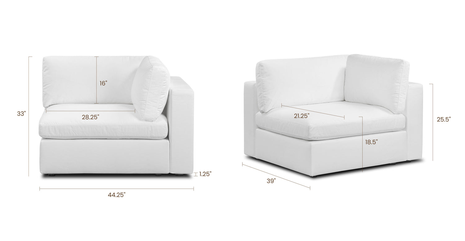 Vari Modular Right Arm Facing Corner + Arm Cushion | Cotton White Cotton White, dimensions