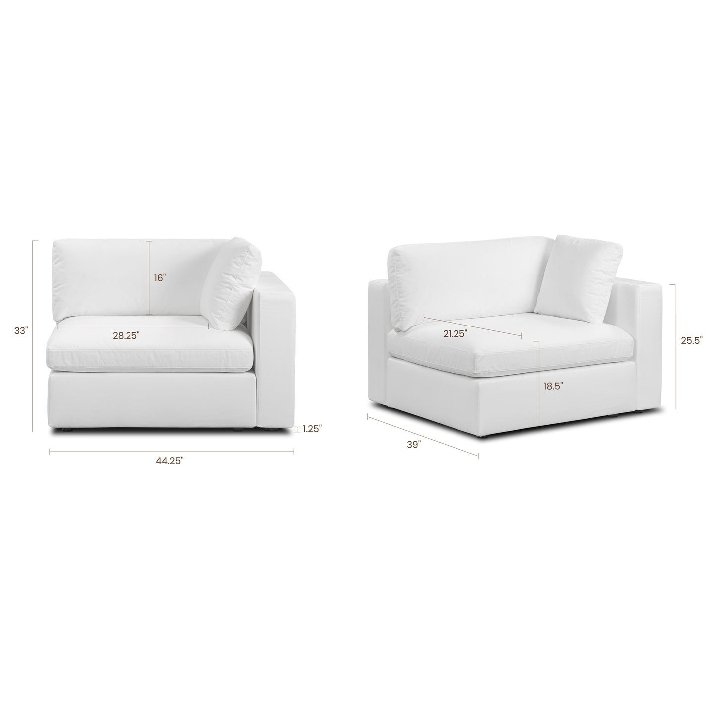 Vari Modular Right Arm Facing Corner + Toss Pillow | Cotton White