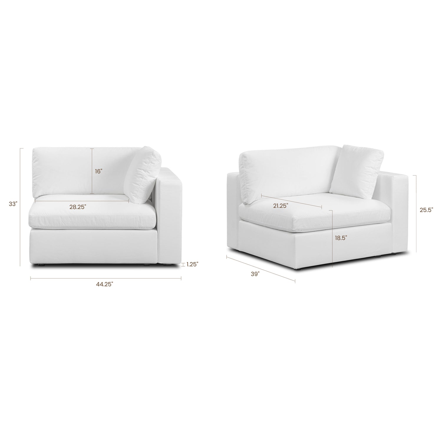 Vari Modular Right Arm Facing Corner + Toss Pillow | Cotton White 