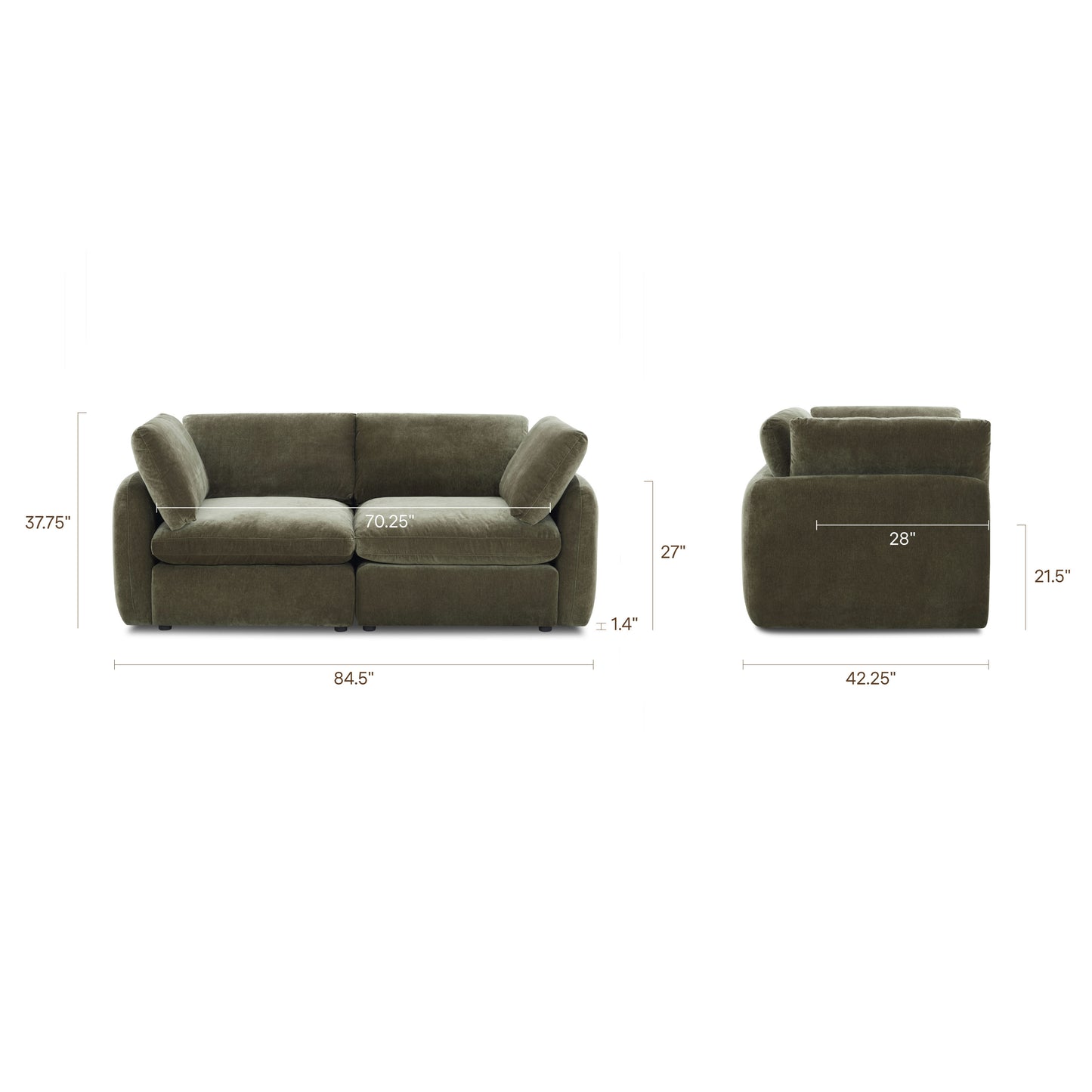 Tonga Modular 2-Piece Apartment Sofa | Lume Green