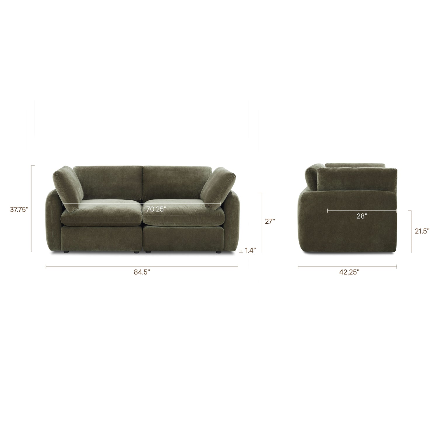 Tonga Modular 2-Piece Apartment Sofa | Lume Green 