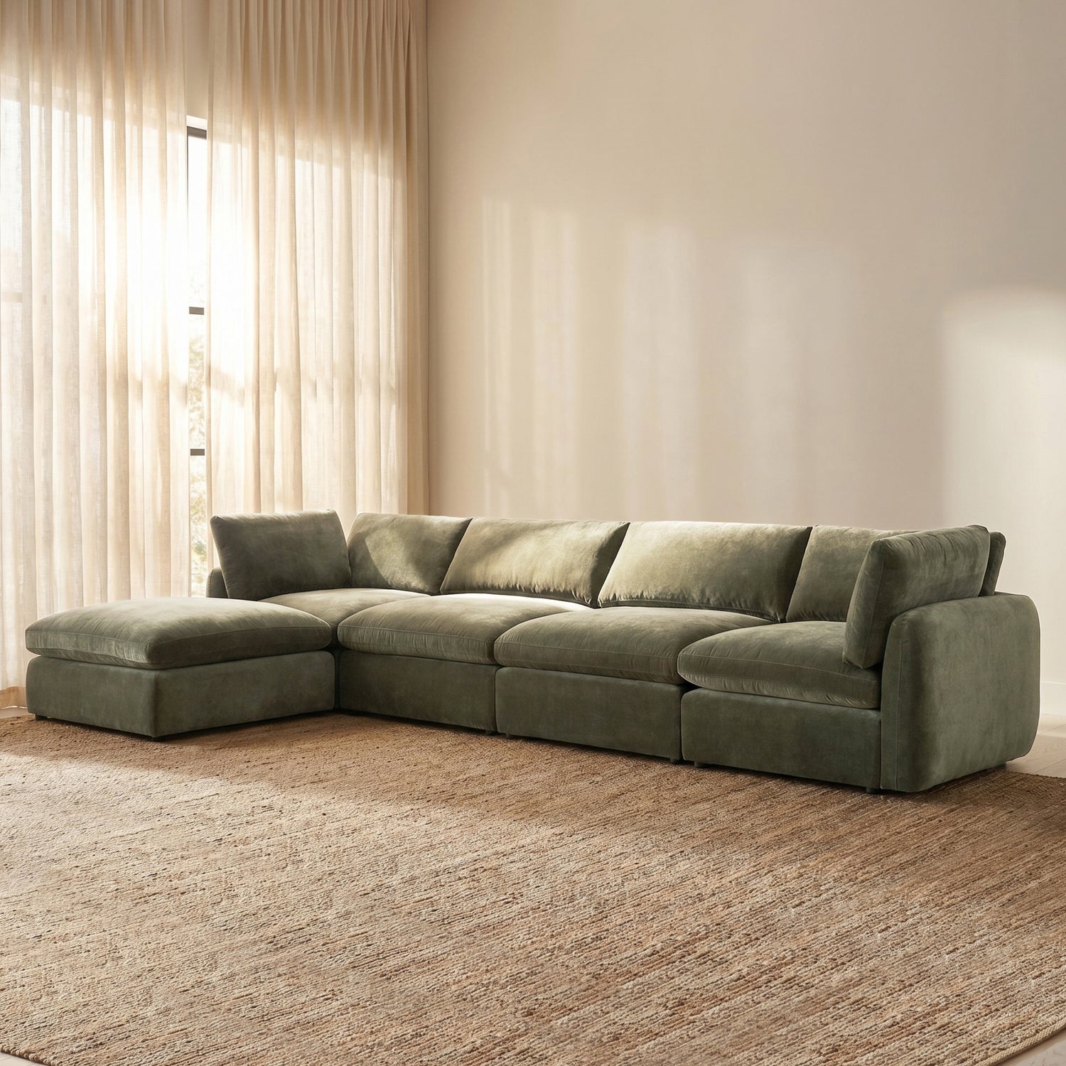 Tonga Modular 5-Piece L-Shaped Sectional with Reversible Ottoman | Lume Green lifestyle_image