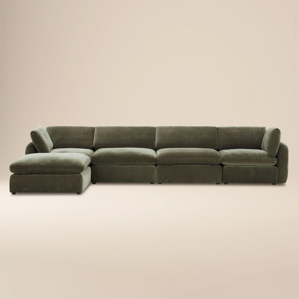 Tonga Modular 5-Piece L-Shaped Sectional with Reversible Ottoman | Lume Green