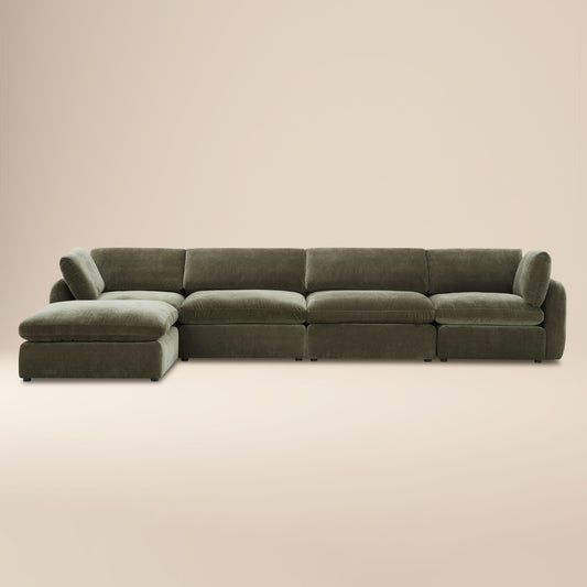 Tonga Modular 5-Piece L-Shaped Sectional with Reversible Ottoman | Lume Green