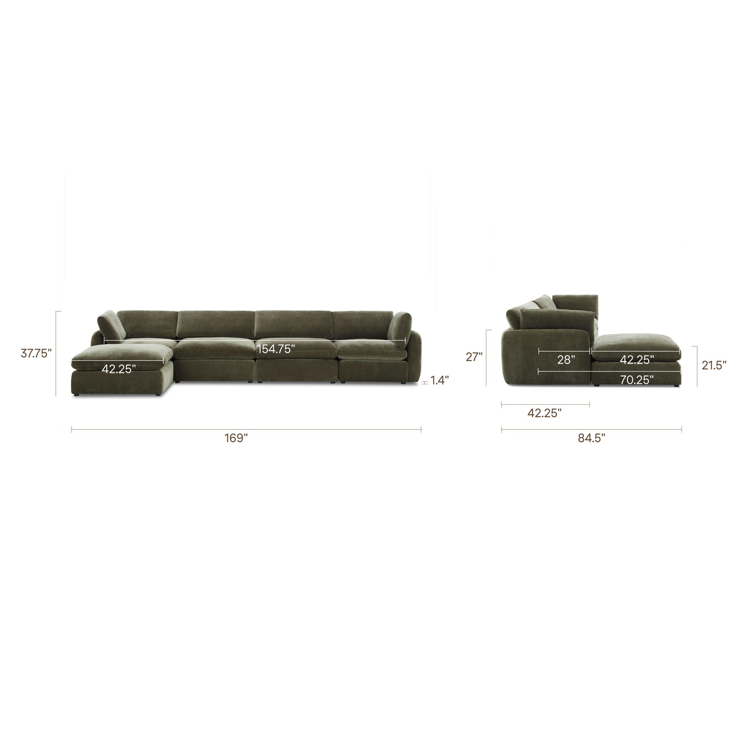 Tonga Modular 5-Piece L-Shaped Sectional with Reversible Ottoman | Lume Green 