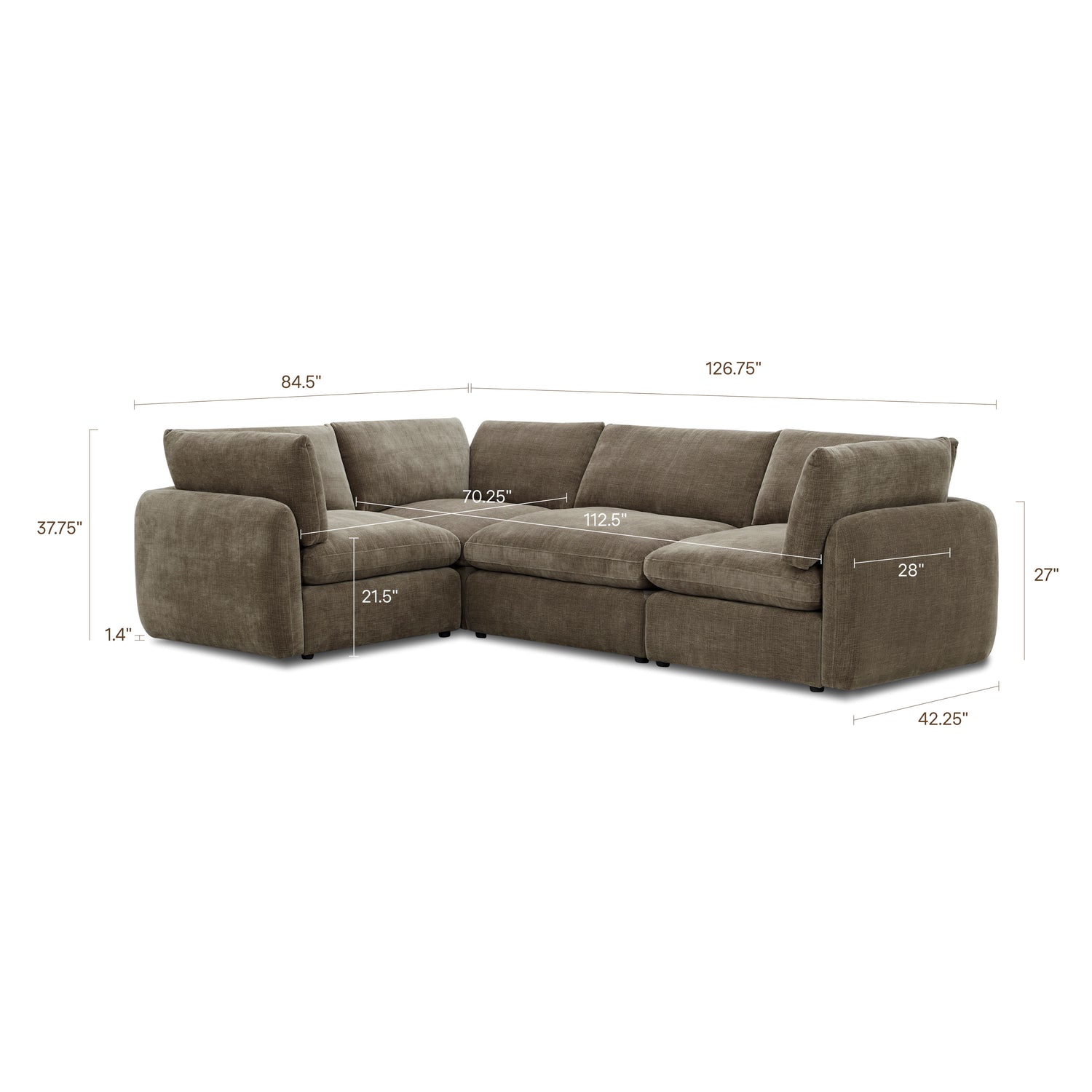 Tonga Modular 4-Piece L-Shaped Sectional | Clove Brown 