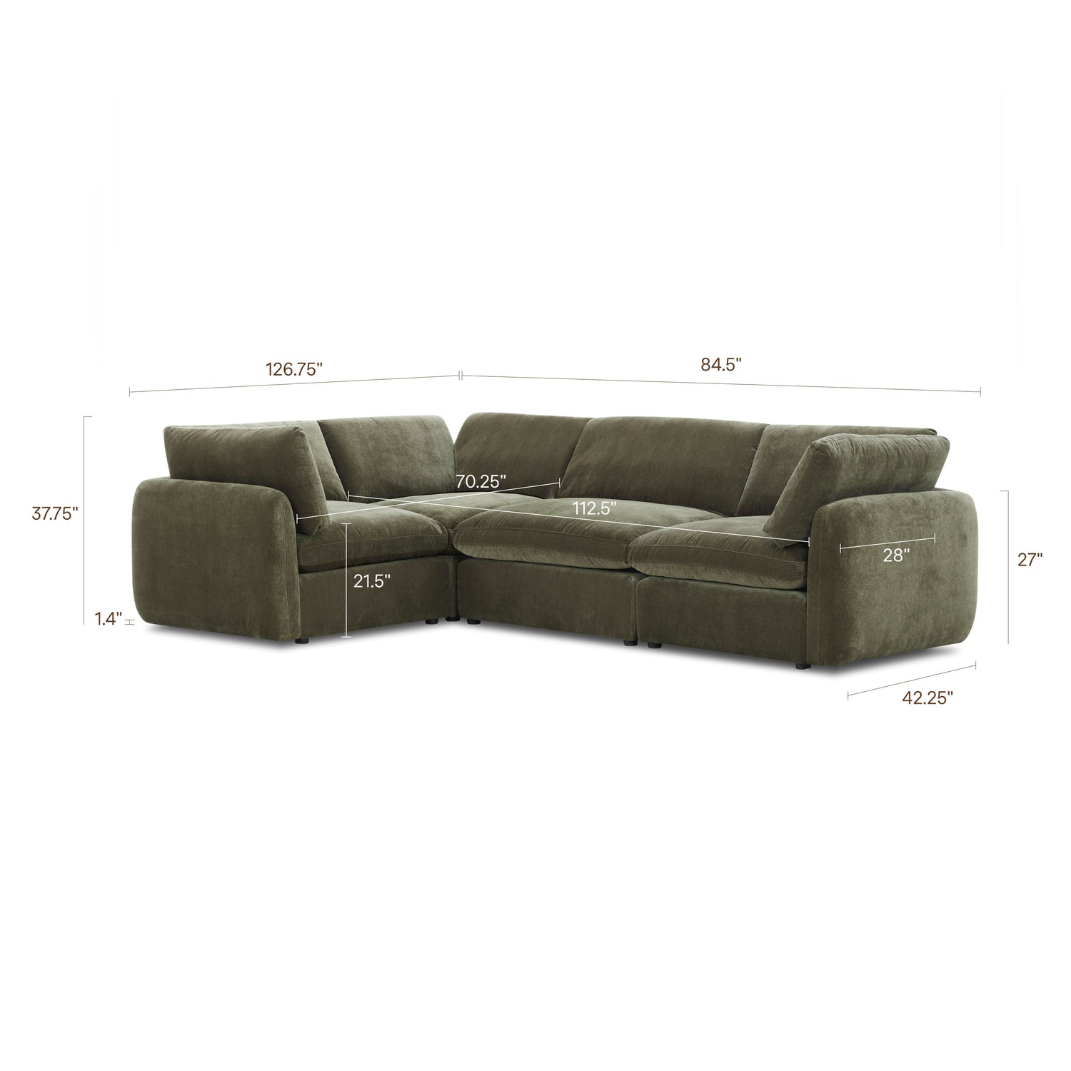 Tonga Modular 4-Piece L-Shaped Sectional | Lume Green 