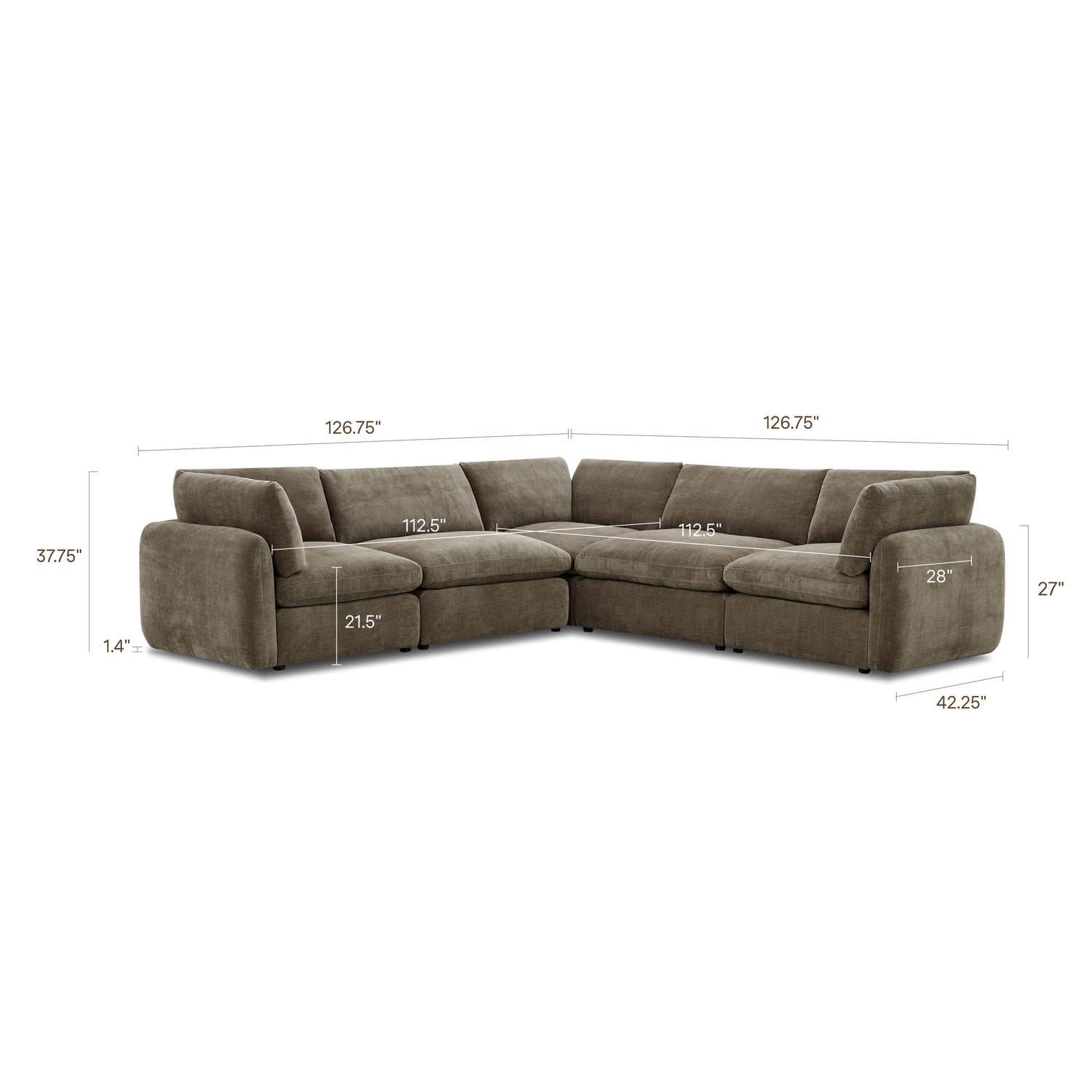 Tonga Modular 5-Piece L-Shaped Corner Sectional | Clove Brown 