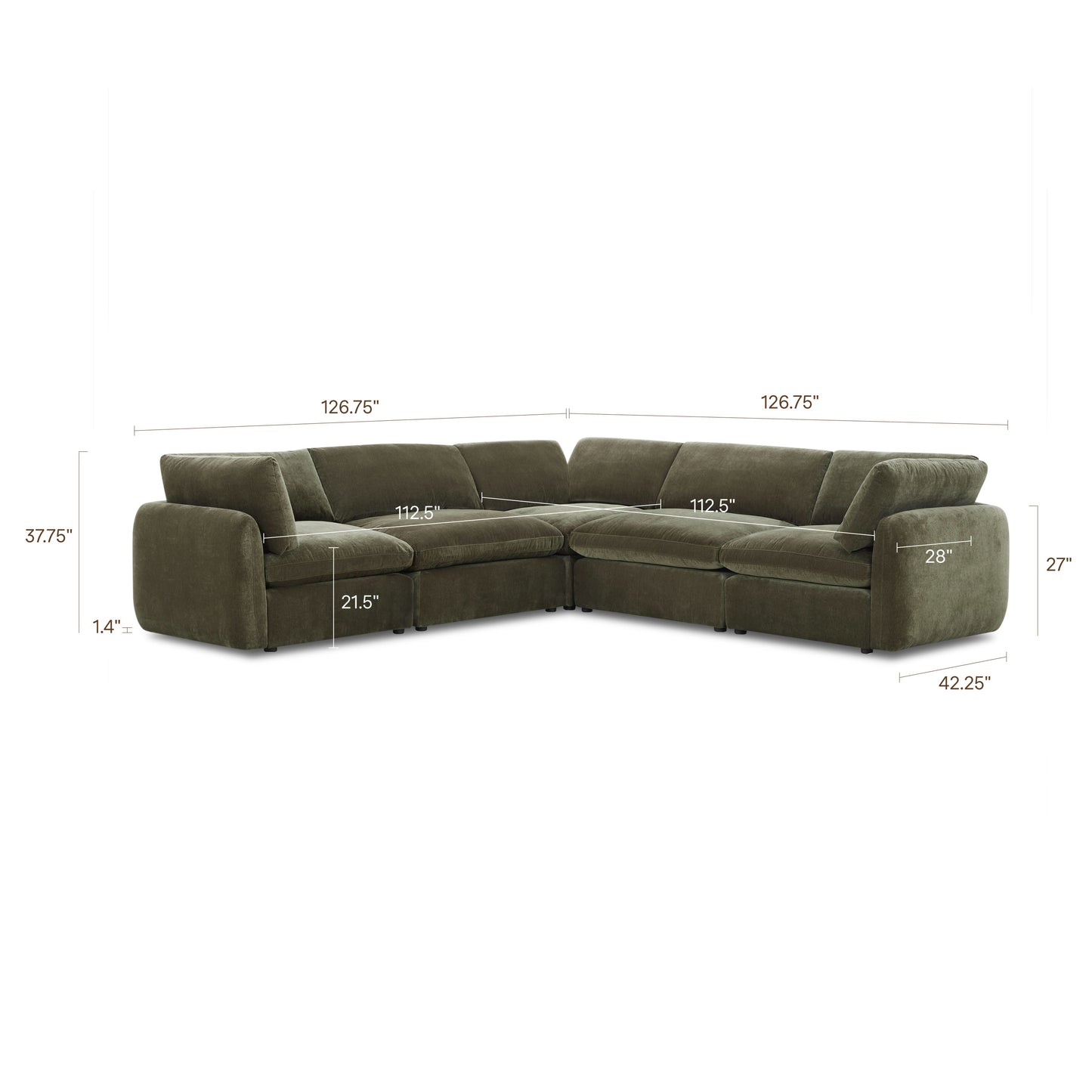 Tonga Modular 5-Piece L-Shaped Corner Sectional | Lume Green