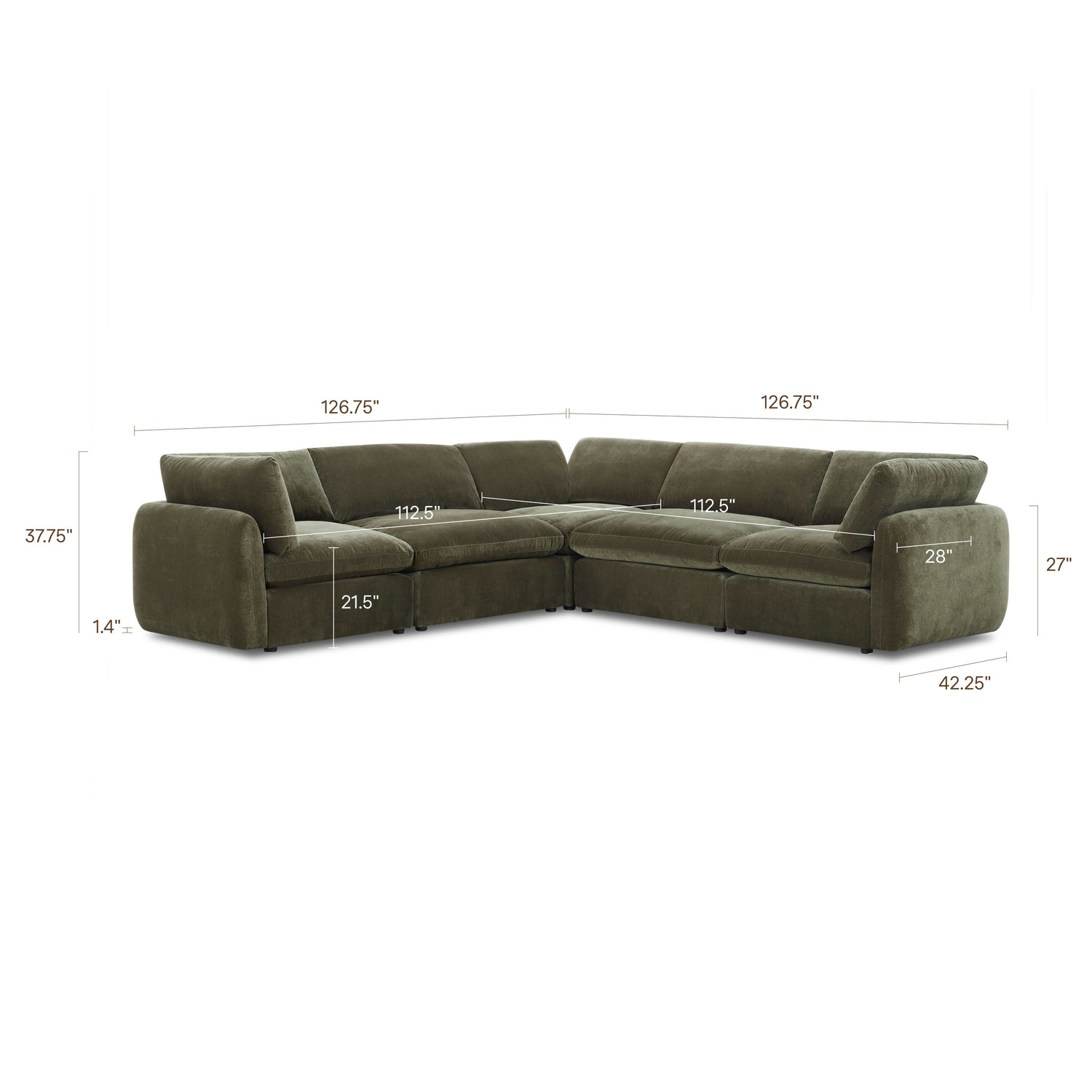 Tonga Modular 5-Piece L-Shaped Corner Sectional | Lume Green 