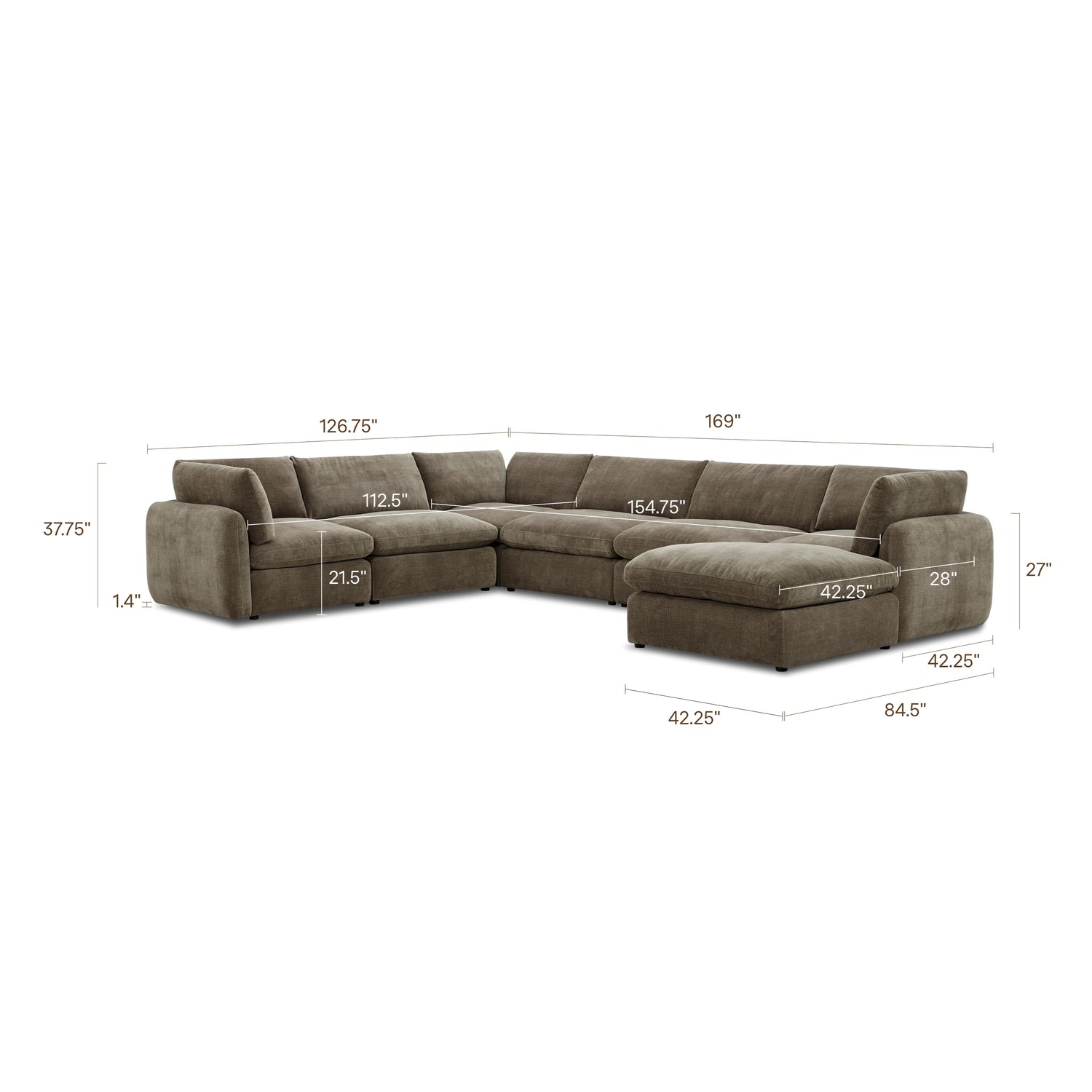 Tonga Modular 7-Piece L-Shaped Sectional with Chaise | Clove Brown 