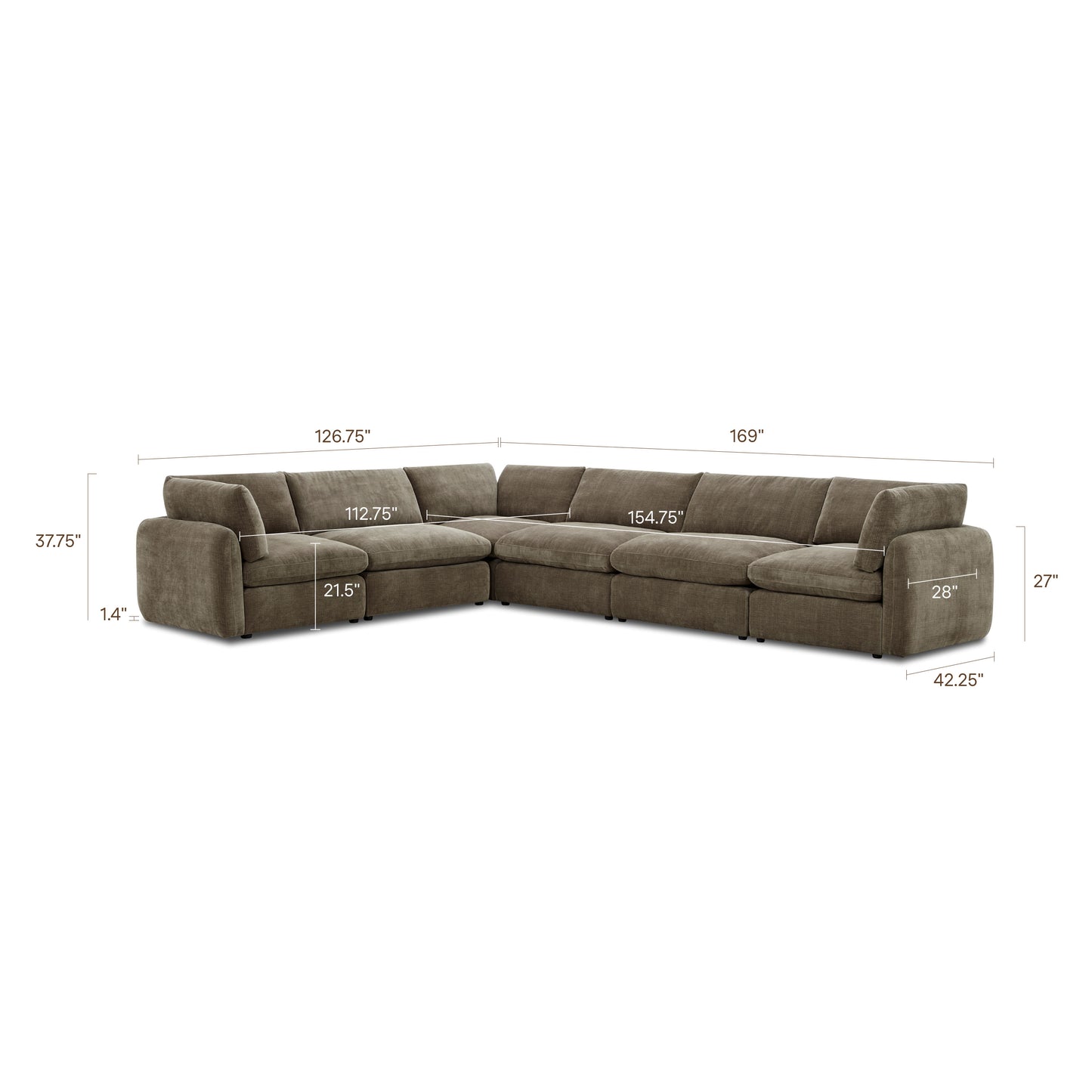 Tonga Modular 6-Piece L-Shaped Sectional | Clove Brown