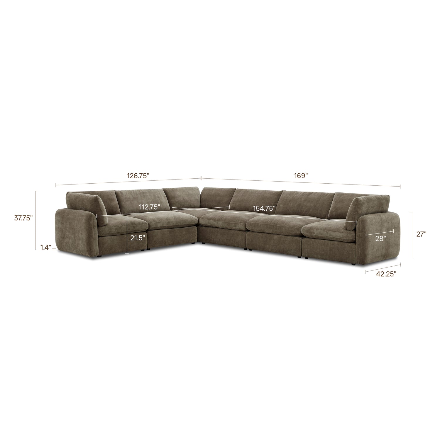 Tonga Modular 6-Piece L-Shaped Sectional | Clove Brown 