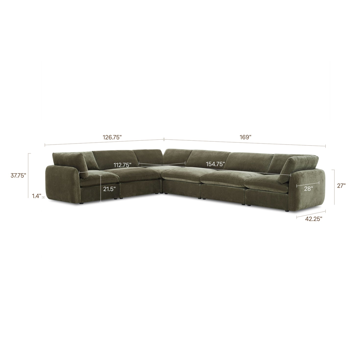 Tonga Modular 6-Piece L-Shaped Sectional | Lume Green