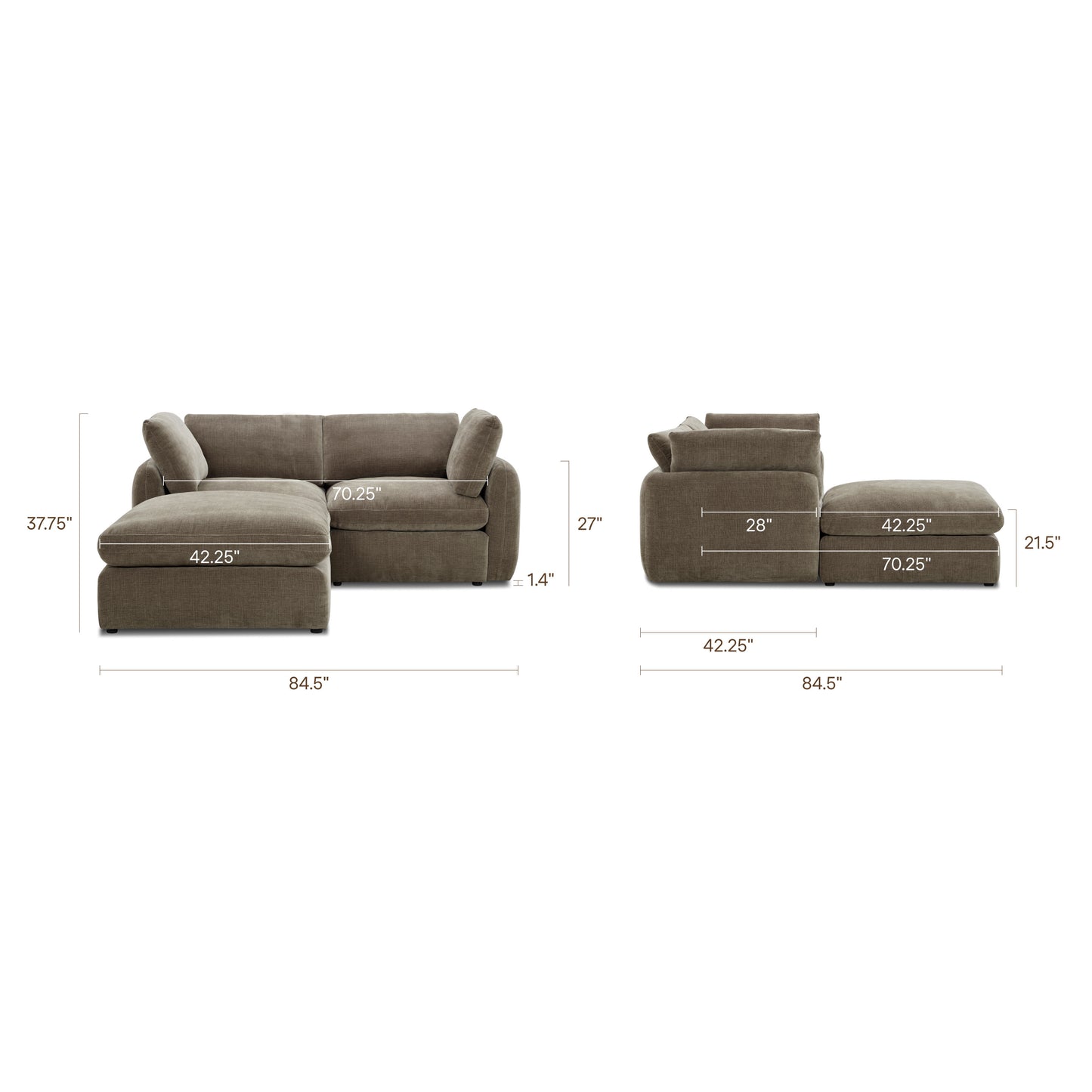 Tonga Modular 3-Piece L-Shaped Sectional with Reversible Ottoman | Clove Brown