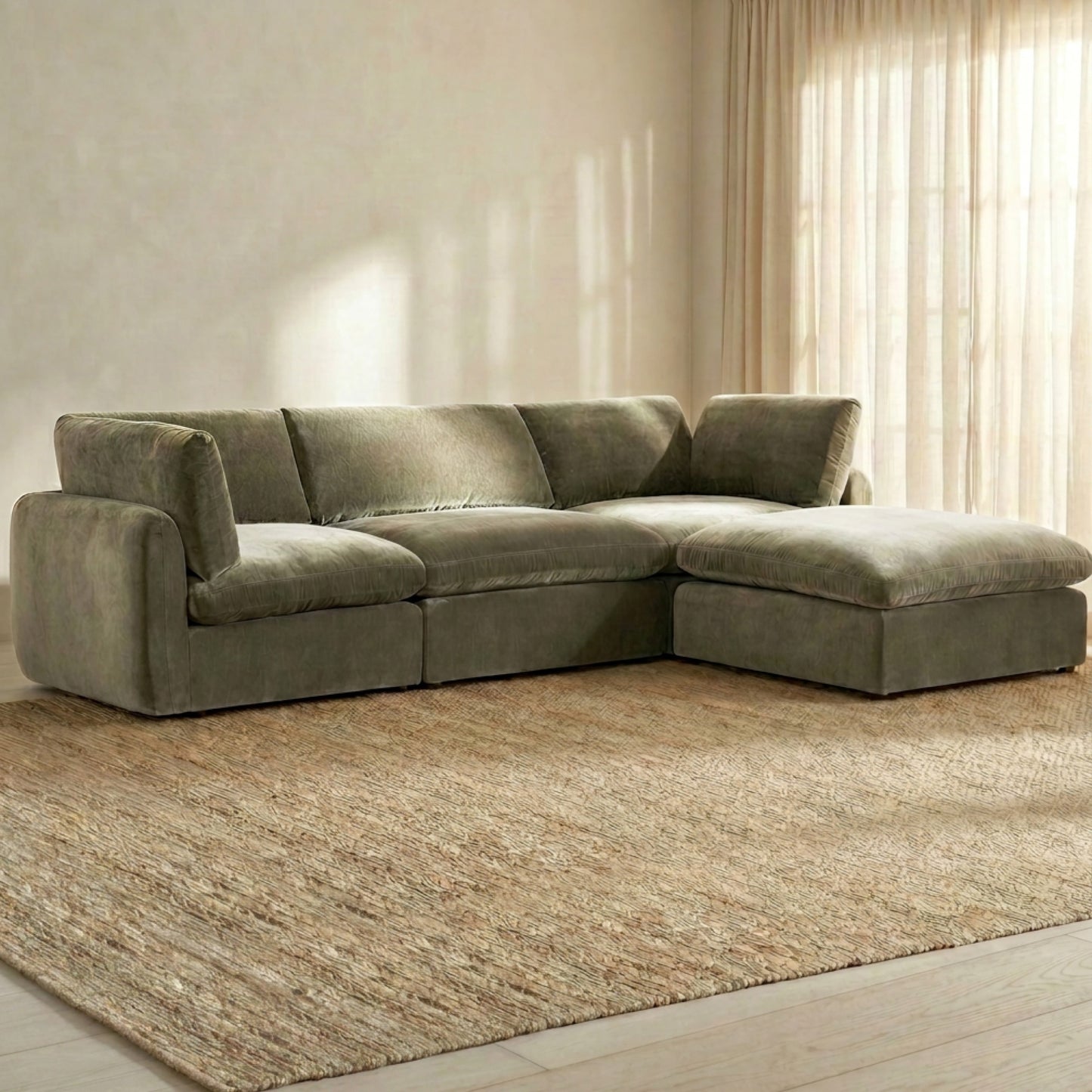 Tonga Modular 4-Piece L-Shaped Sectional with Reversible Ottoman | Lume Green