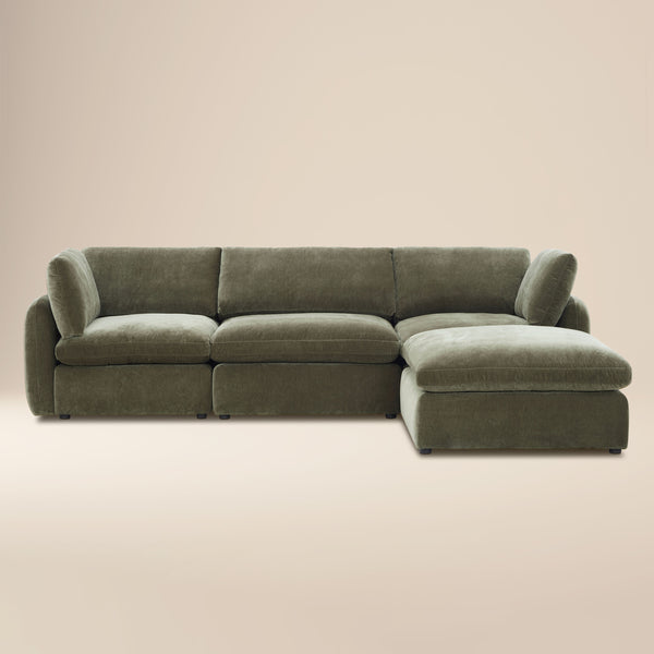 Tonga Modular 4-Piece L-Shaped Sectional with Reversible Ottoman | Lume Green