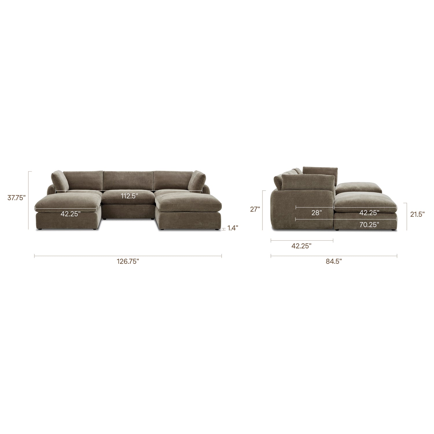 Tonga Modular 5-Piece U-Shaped Double Chaise Sectional | Clove Brown 