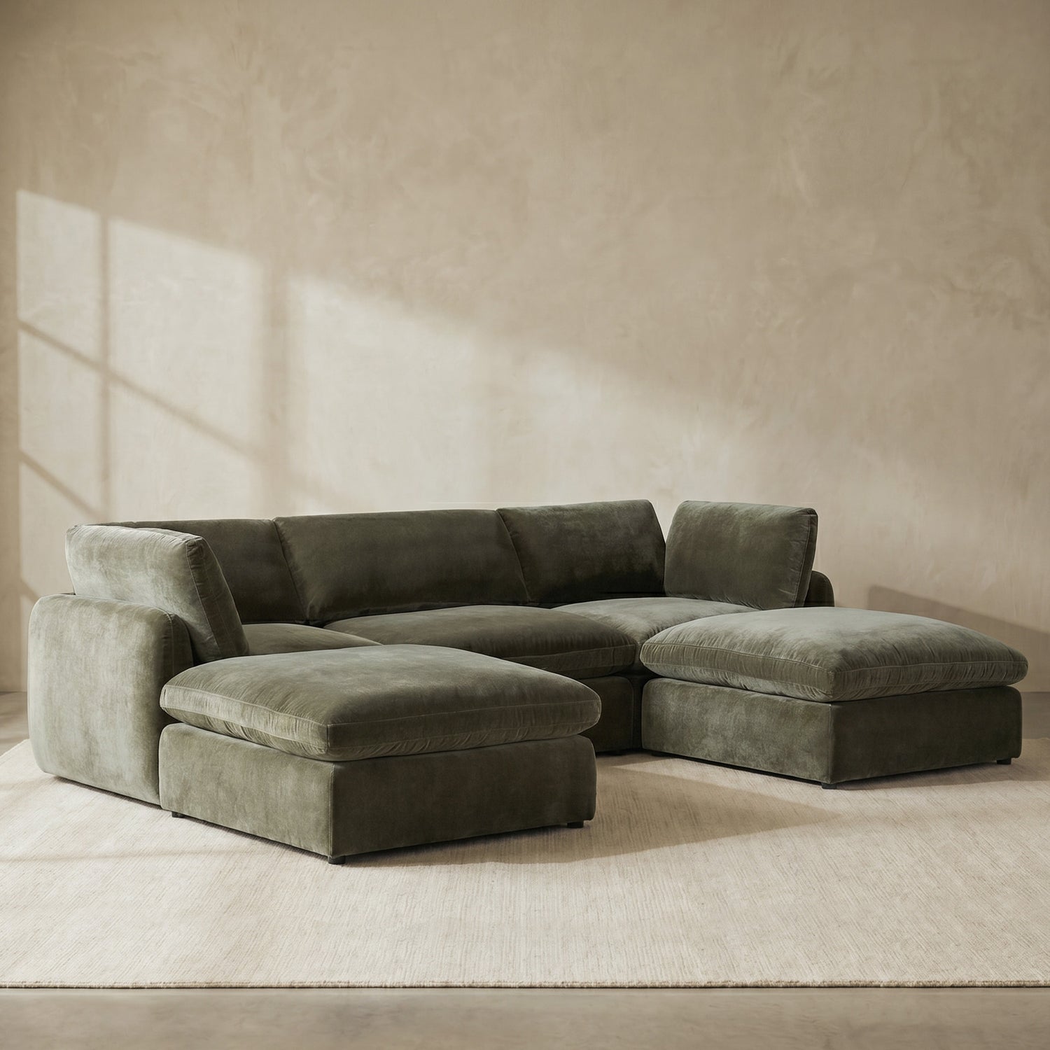 Tonga Modular 5-Piece U-Shaped Double Chaise Sectional | Lume Green lifestyle_image