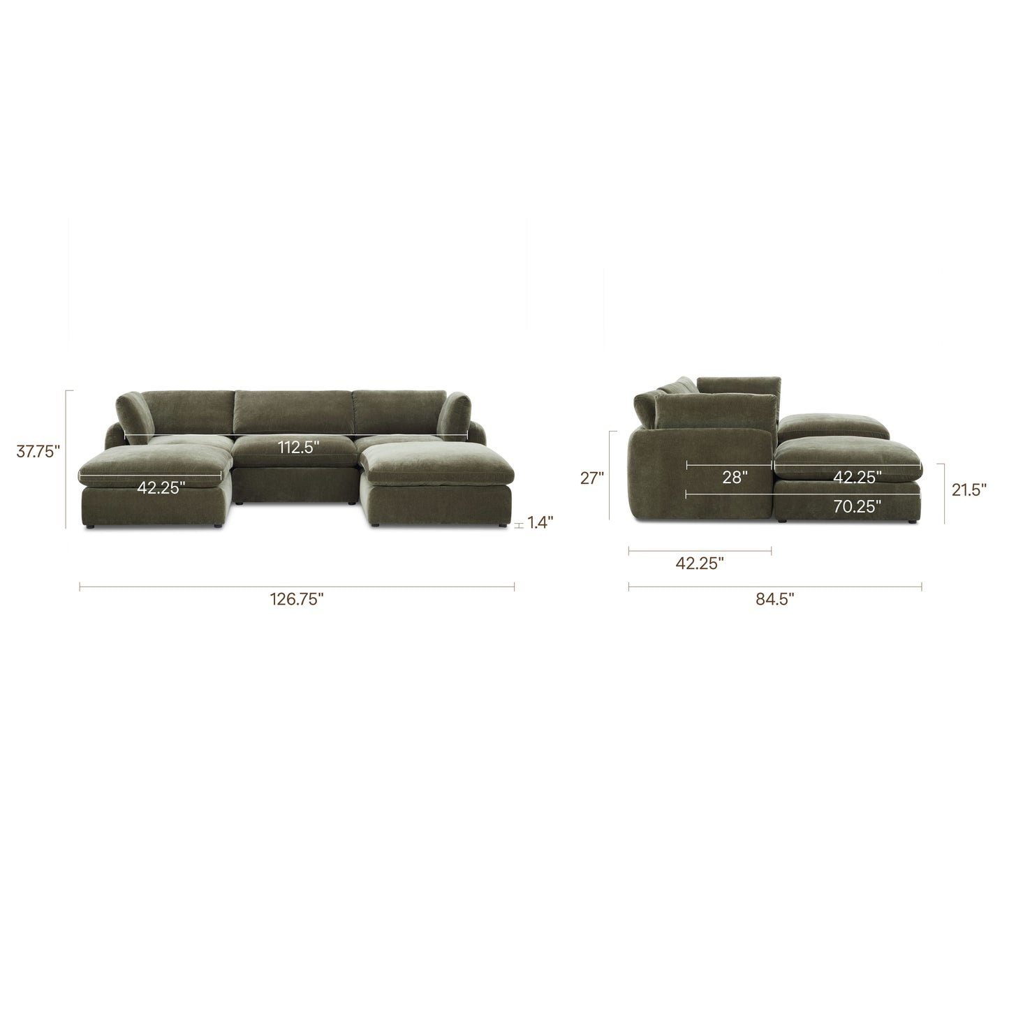 Tonga Modular 5-Piece U-Shaped Double Chaise Sectional | Lume Green