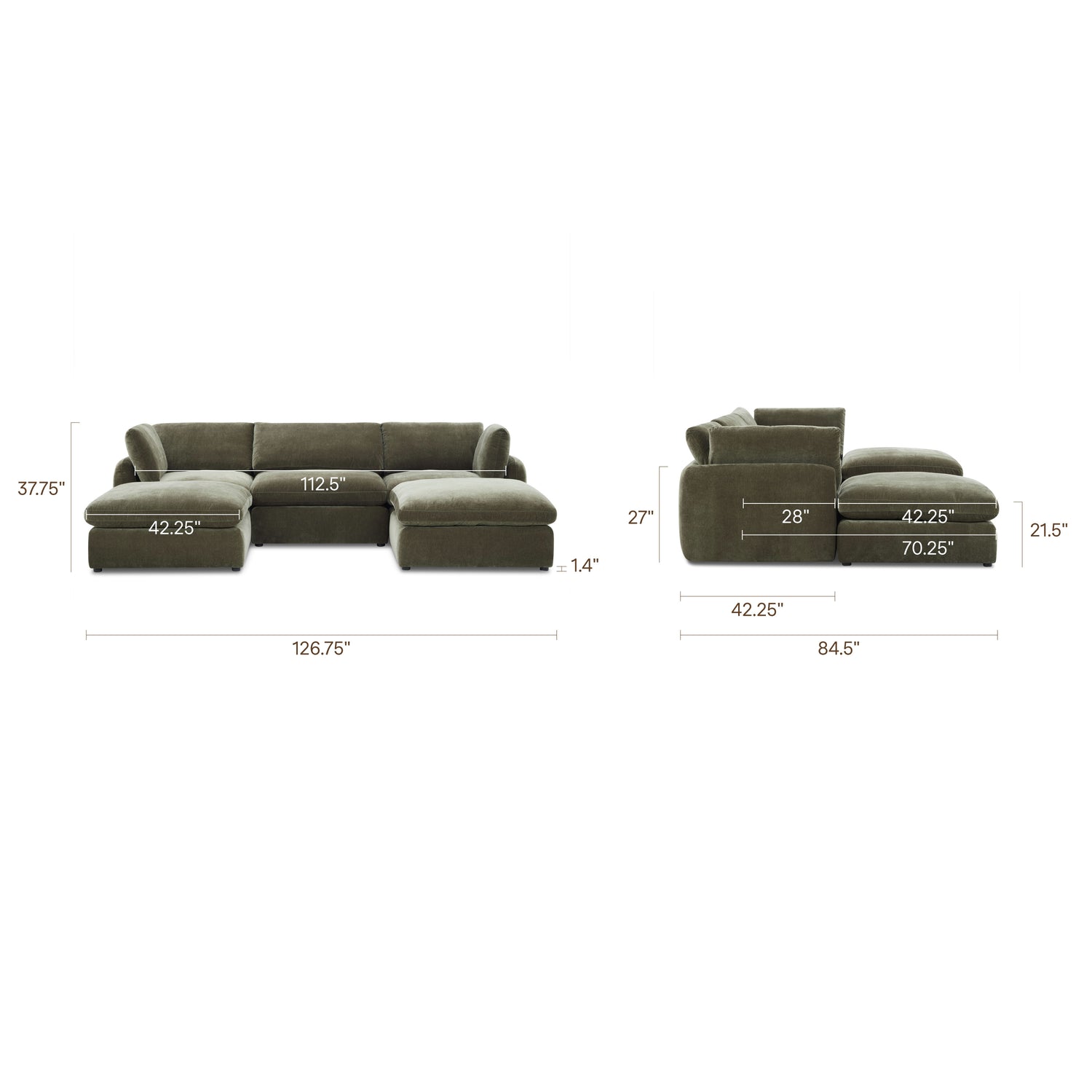 Tonga Modular 5-Piece U-Shaped Double Chaise Sectional | Lume Green 