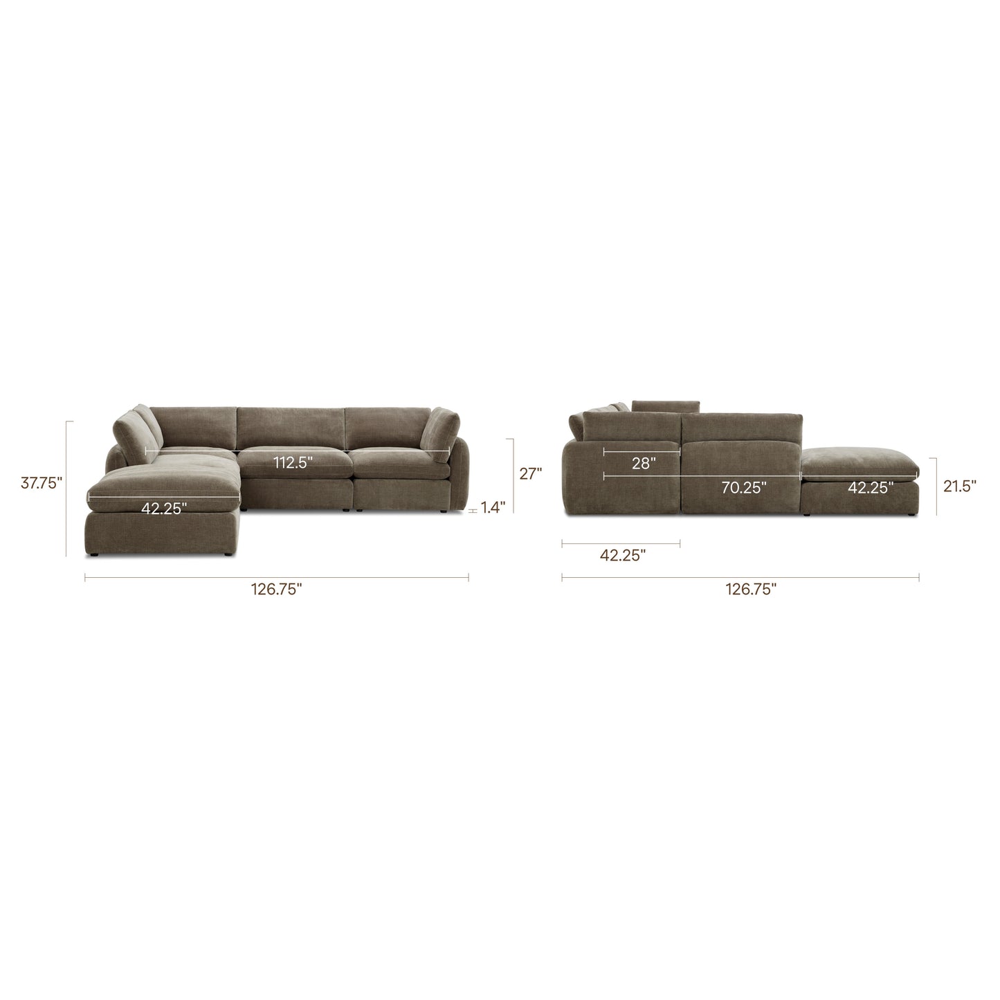 Tonga Modular 5-Piece Reversible L-Shaped Sectional | Clove Brown