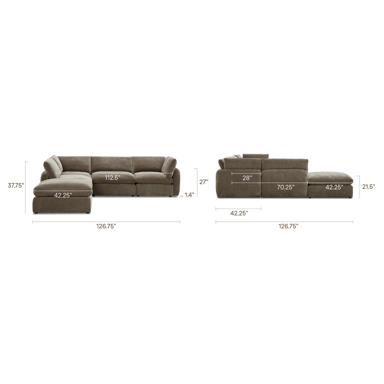 Tonga Modular 5-Piece Reversible L-Shaped Sectional | Clove Brown 