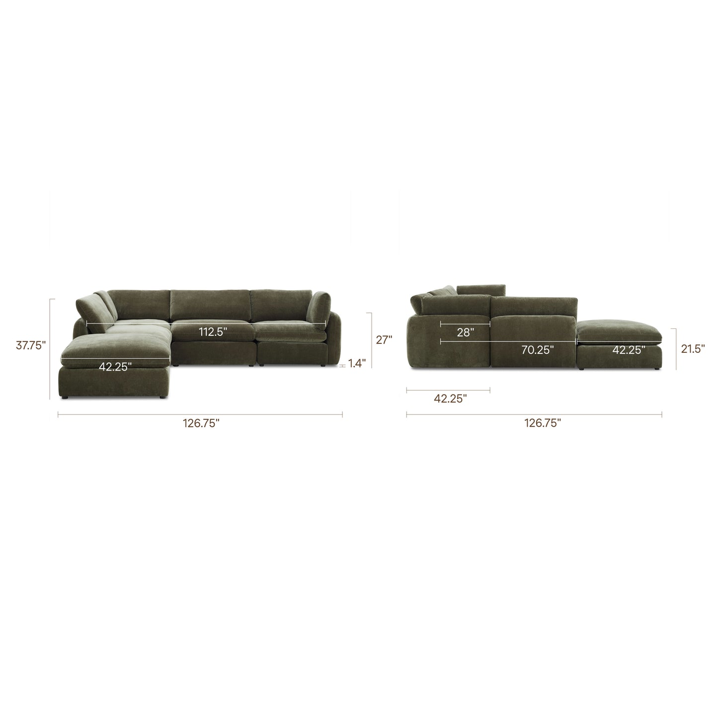 Tonga Modular 5-Piece Reversible L-Shaped Sectional | Lume Green