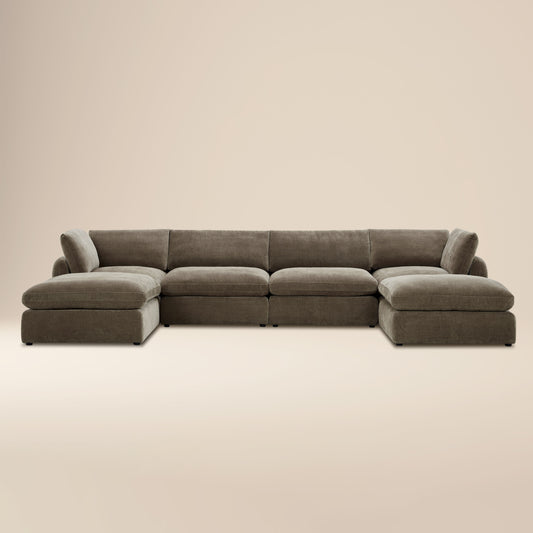 Tonga Modular 6-Piece U-Shaped Double Chaise Sectional | Clove Brown