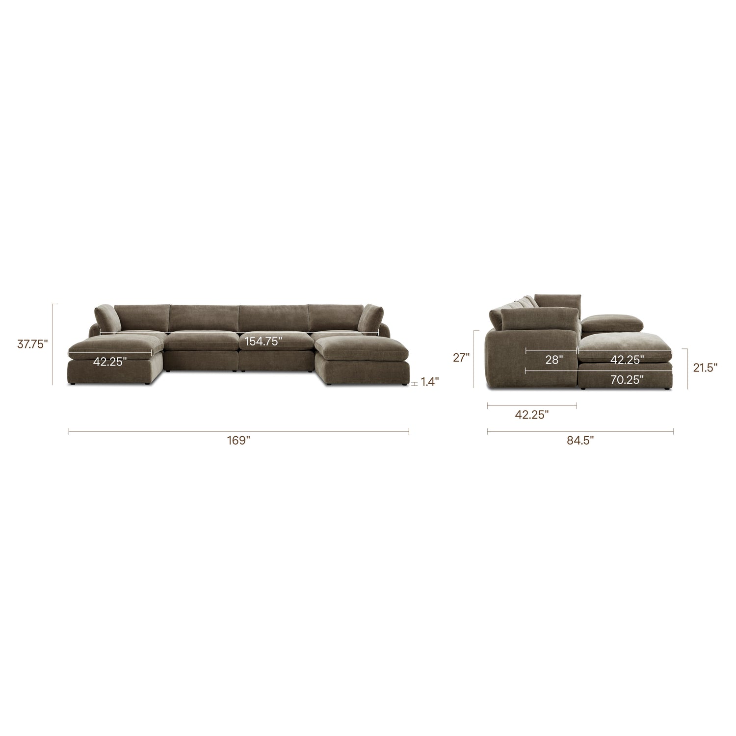 Tonga Modular 6-Piece U-Shaped Double Chaise Sectional | Clove Brown 